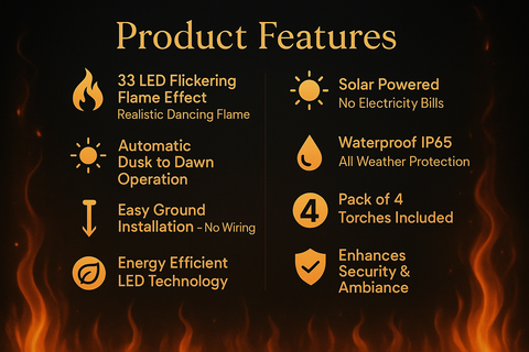Solar Torch Lights for Outdoor - 33 LED Flickering Flame (Pack of 4)