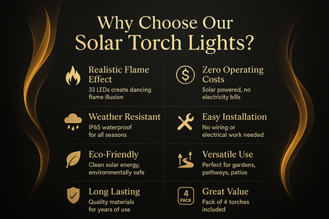 Solar Torch Lights for Outdoor - 33 LED Flickering Flame (Pack of 4)