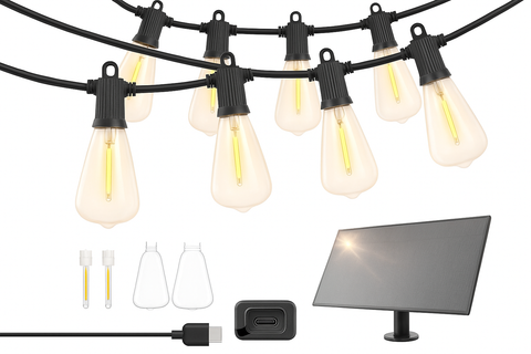 String lights with bulbs and connectors on a white background