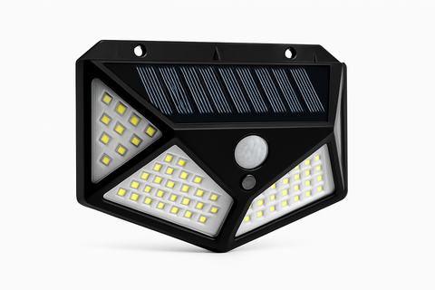 Solar-powered outdoor light with motion sensor on a white background