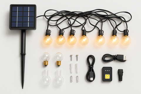 30M Outdoor Solar Festoon lights with G40 Bulbs