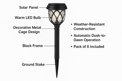 Pack of 6 LED Solar Powered Stake Lights