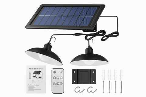Solar Shed Light – 30 LED Dimmable Pendant with Remote & Cord – Indoor/Outdoor IP65