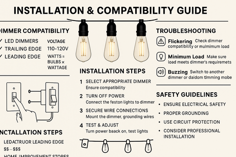 100ft Outdoor String Lights with LED Filament Vintage Bulbs