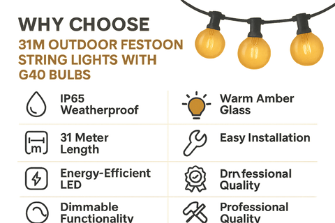31M Outdoor Festoon String Lights With G40 Bulbs