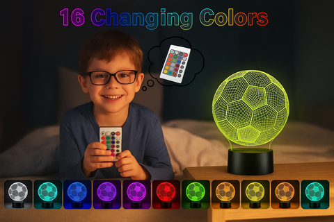 3D Illusion Football Night Lamp 16 Color LED Light for Kids and Boys