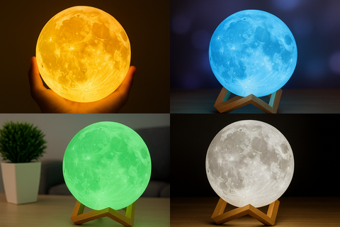 Moon Lamp 3D Printed 16 Colour Night Light with Timer and Stand