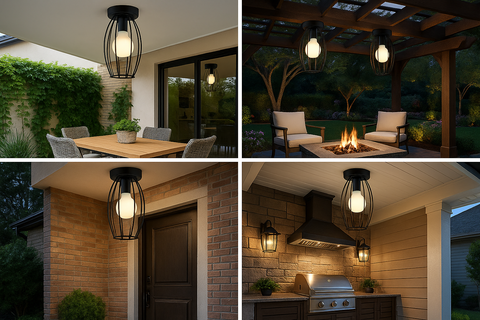 Retro Black Cylinder Ceiling Light – Farmhouse Semi-Flush Mount, E27 Compatible