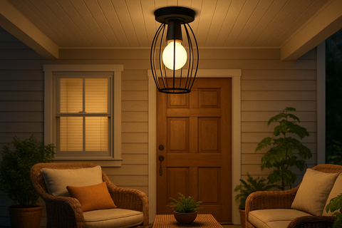 Retro Black Cylinder Ceiling Light – Farmhouse Semi-Flush Mount, E27 Compatible