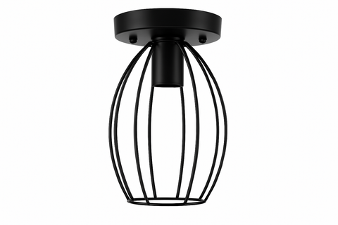 Retro Black Cylinder Ceiling Light – Farmhouse Semi-Flush Mount, E27 Compatible