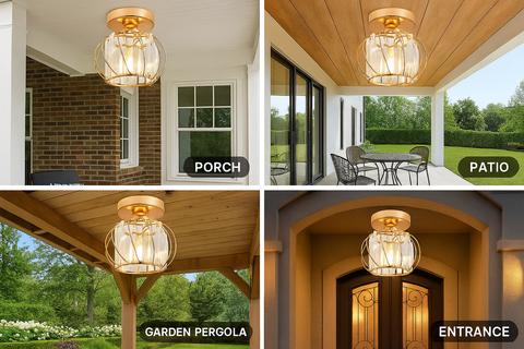 Gold Crystal Ceiling Light – Semi Flush E27 Modern Fixture