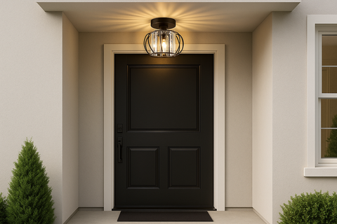 Black Crystal Ceiling Light – E27 Industrial Semi-Flush Fixture