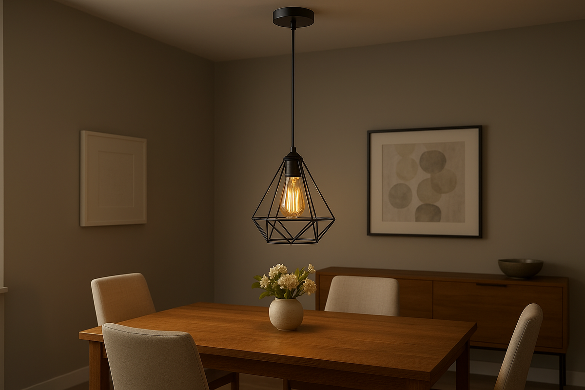 Industrial Metal Cage Pendant Light – LED Hanging Retro Ceiling Lamp
