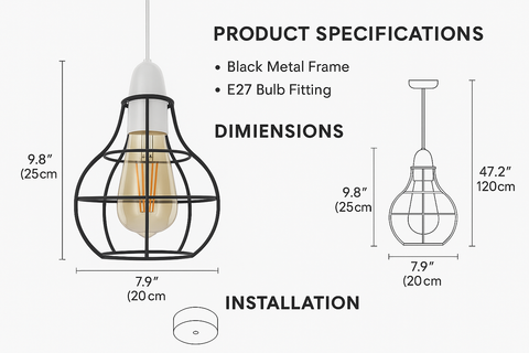 Modern Retro Ceiling Pendant Light Shade – Rustic Metal Lampshade