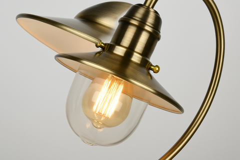Modern Antique Brass Touch Table Lamp with Glass Shade – Includes 5W LED Bulb 3000K Warm White