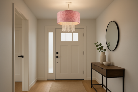 Modern Velvet Ceiling Light Shade with Clear Acrylic Droplets