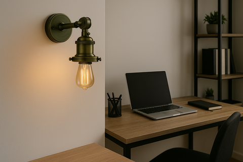 Vintage Green Brass Industrial Wall Light – Retro Edison Sconce – E27 Holder