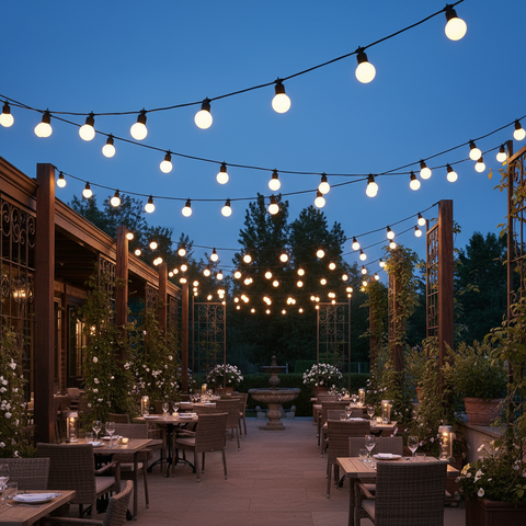 Festoon String Lights 5m with Warm White Frosted Bulbs for Outdoor & Garden