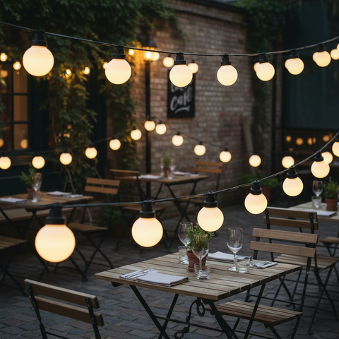 Festoon String Lights 5m with Warm White Frosted Bulbs for Outdoor & Garden