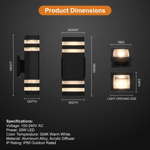 Outdoor Wall Light – Anthracite Up & Down – Modern Black Mains LED for Patio & Front Door