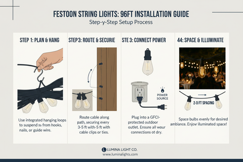 96FT Outdoor Festoon String Lights – Warm White LEDs for Garden & Events