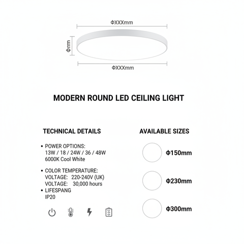 Modern Flush Mount LED Ceiling Light Waterproof Light - 36W