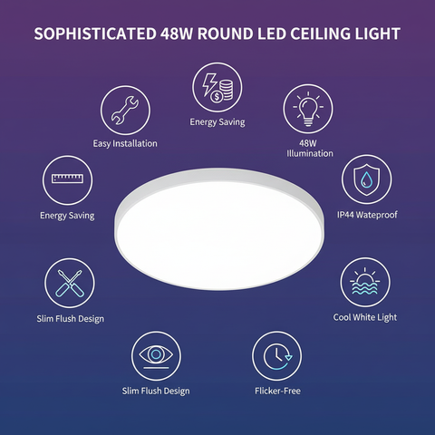 48W MODERN ROUND LED FLUSH CEILING LIGHT – COOL WHITE – ENERGY EFFICIENT UK