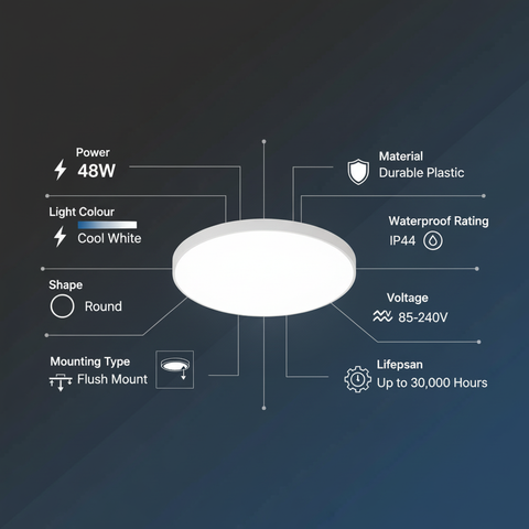 48W MODERN ROUND LED FLUSH CEILING LIGHT – COOL WHITE – ENERGY EFFICIENT UK