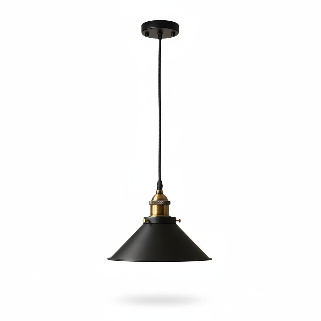 Vintage Industrial Pendant Lamp – Black Shade & Bronze Holder – 22cm