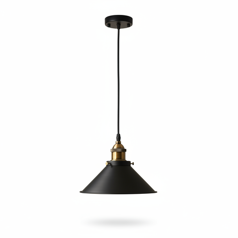 Vintage Industrial Pendant Lamp – Black Shade & Bronze Holder – 22cm