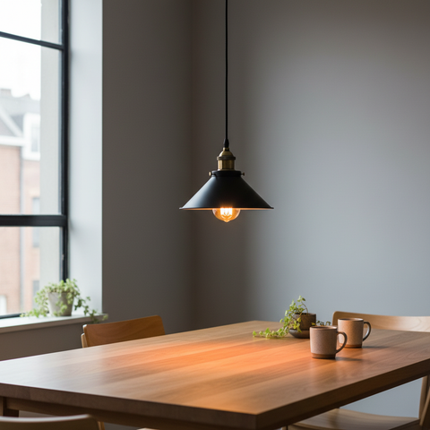 Vintage Industrial Pendant Lamp – Black Shade & Bronze Holder – 22cm