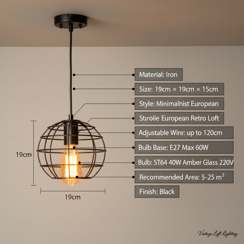 Black Iron Industrial Pendant CellinghLight – ST64 E27 – Vintage Indoor Style