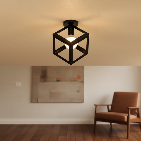 Vintage Black Iron Cage Ceiling Light – E27 | Retro Industrial Home Lighting