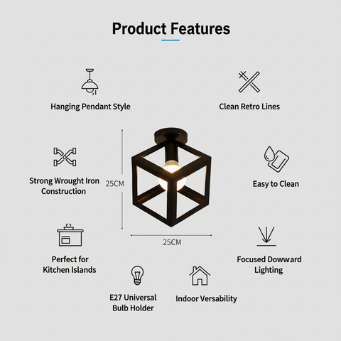 Vintage Black Iron Cage Ceiling Light – E27 | Retro Industrial Home Lighting