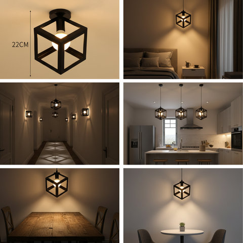 Vintage Black Iron Cage Ceiling Light – E27 | Retro Industrial Home Lighting