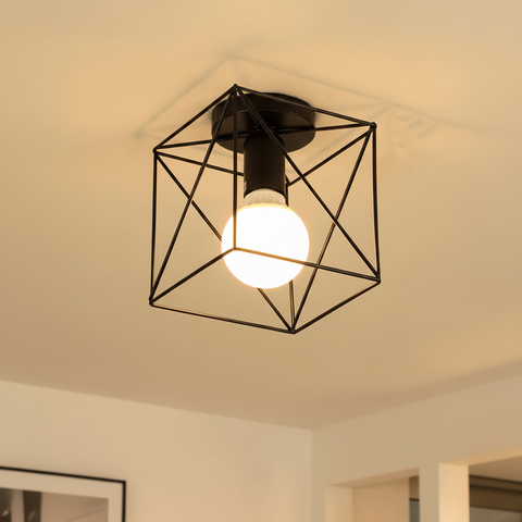 Vintage Black Iron Cage Ceiling Light – E27 | Retro Industrial Home Lighting