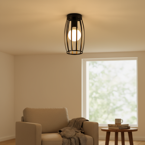 Vintage Black Iron Cage Ceiling Light – E27 | Retro Industrial Home Lighting