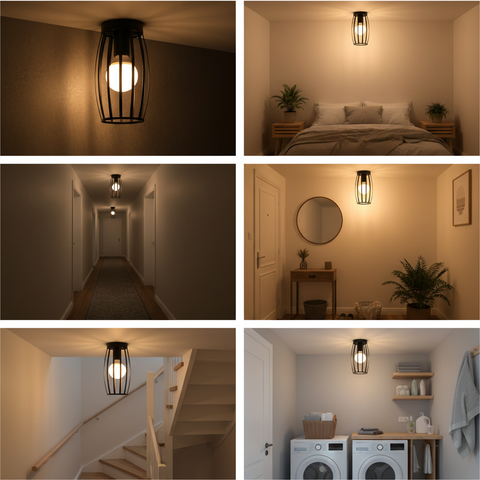 Vintage Black Iron Cage Ceiling Light – E27 | Retro Industrial Home Lighting