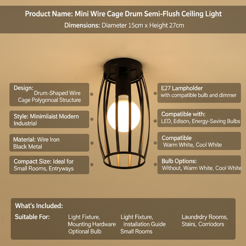 Vintage Black Iron Cage Ceiling Light – E27 | Retro Industrial Home Lighting