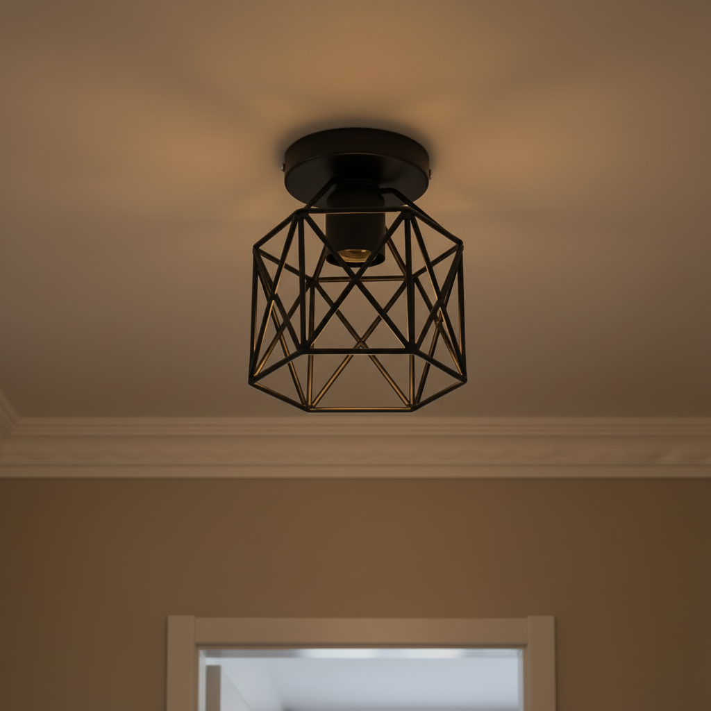 Vintage Black Iron Cage Ceiling Light – E27 | Retro Industrial Home Lighting