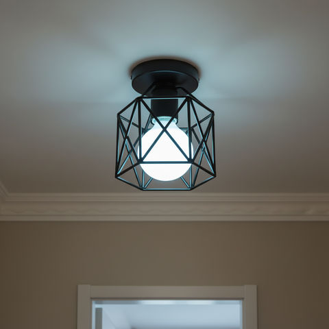 Vintage Black Iron Cage Ceiling Light – E27 | Retro Industrial Home Lighting