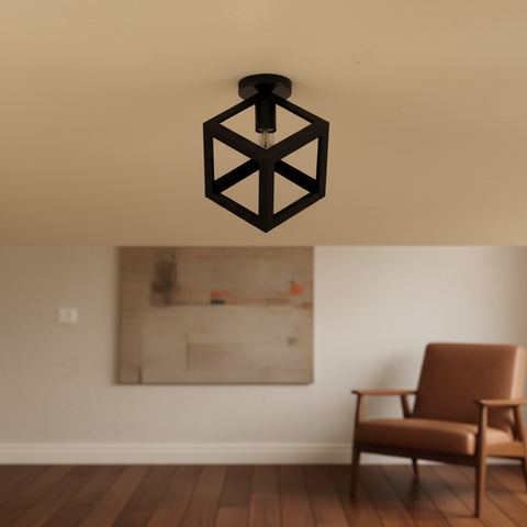 Vintage Black Iron Cage Ceiling Light – E27 | Retro Industrial Home Lighting