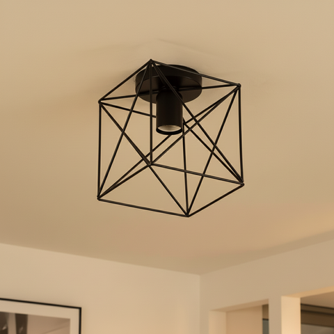 Vintage Black Iron Cage Ceiling Light – E27 | Retro Industrial Home Lighting