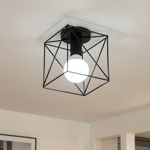 Vintage Black Iron Cage Ceiling Light – E27 | Retro Industrial Home Lighting