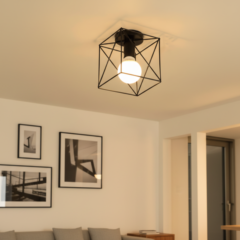 Vintage Black Iron Cage Ceiling Light – E27 | Retro Industrial Home Lighting