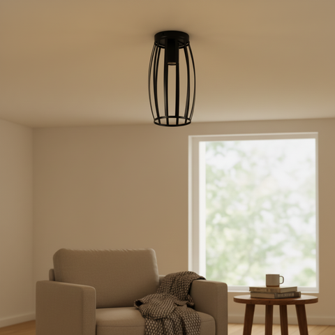 Vintage Black Iron Cage Ceiling Light – E27 | Retro Industrial Home Lighting