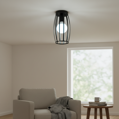 Vintage Black Iron Cage Ceiling Light – E27 | Retro Industrial Home Lighting