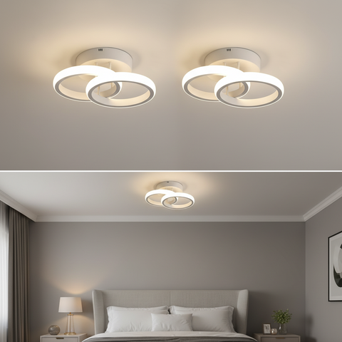 20W Double Round LED Ceiling Light – White Dual Ring –  Dimmable Modern Style