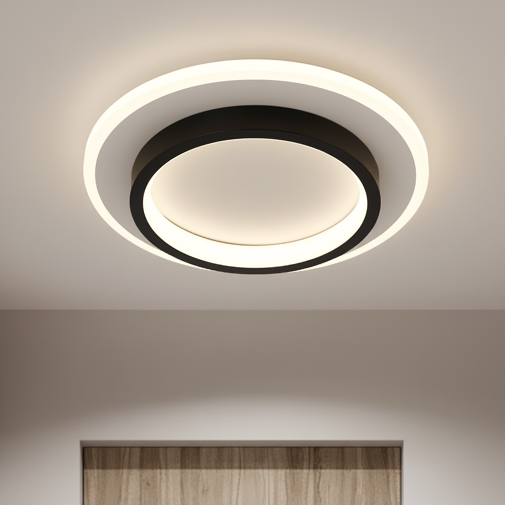 Black Semi Flush LED Ceiling Lamp – Minimalist Round Design – Modern Glow