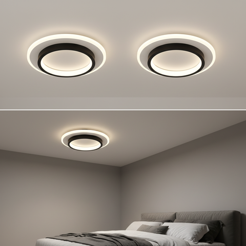 Black Semi Flush LED Ceiling Lamp – Minimalist Round Design – Modern Glow